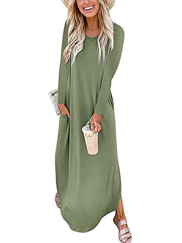 Prinbara Women s Summer Maxi Dress Casual Loose Long Sleeve Dresses Split Sundresses Army Green 2PA34-ganlanlv-L