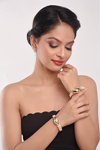 Efulgenz Fashion Jewelry Indian Bollywood Faux Pearl Kundan Rhinestone Peacock Bracelet Bangle (2 Pc) (Style1) #TOP3
