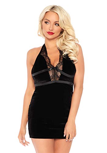 Leg Avenue Lo86115 Velours Backless Halter Robe Noir Taille S EUR 36-38