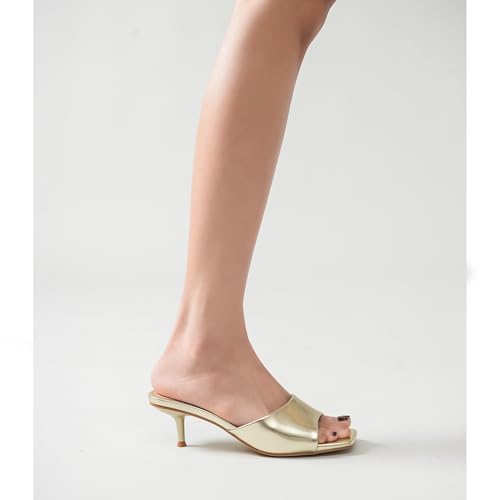 Image of LULLASONG Women's Kitten Heels Sandals Low Heels Slip On Slides 2 Inch Heeled Square Open Toe Sandals for Women