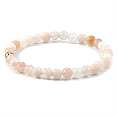 SUMMER LOVE 6mm Natural Gemstone Beaded Stretch Bracelet Handmade Semi Precious Golden Stainless Steel Bead Elastic Healing Stone Bracelet