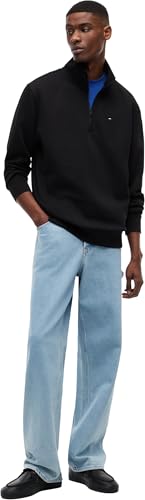 Tommy Jeans Herren Sweatshirt mit Reißverschluss Fleece mit Mock-Kragen, Schwarz (Black), XXL – Ansicht 5