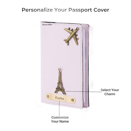 Image of AICA Personalized Name & Charm Leather Passport Cover Holder for Men & Women (Purple) | Gifts for Woman | Gift for Man | Passport Cover for Men | Diwali Gifts| Corporate Gifts for Employees