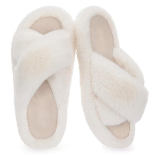 RockDove Women’s Furrie Faux Fur Slide Slippers with Memory Foam Stylish House Shoes for Indoor/Outdoor Wear