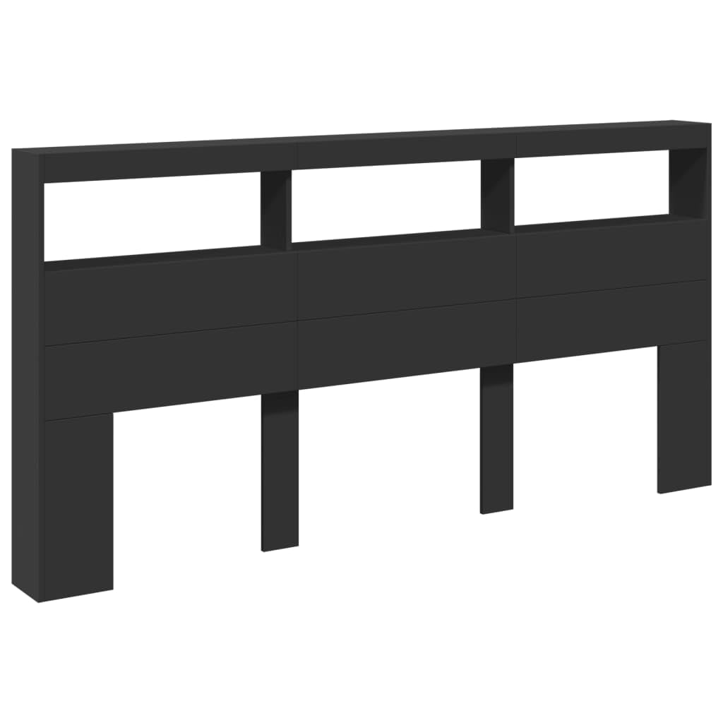 vidaXL Cabecero de Cama con Luz LED, Armario Decorativo con Almacenamiento, Cabecera para Pared, Mueble para Dormitorio Hogar, Negro