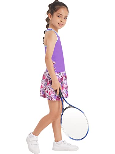 YEAHDOR Kids Girls 2 Pieces Tennis Golf Dress Set with Shorts Racerback Tank Tops and Tennis Skirt Skorts Tracksuit Set3