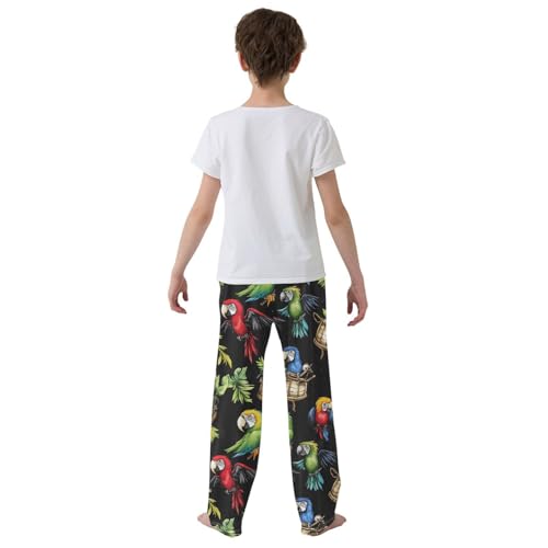 Colorful Parrots Leaf Boys Long Pants Soft Trousers Elastic Waist Kids Lounge Bottoms with Pockets S-XL3