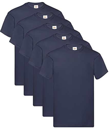 Fruit of the Loom Herren Original T. T-Shirt, 5 Deep Navy, L (5er Pack) + 1HL-Kauf Notizblock