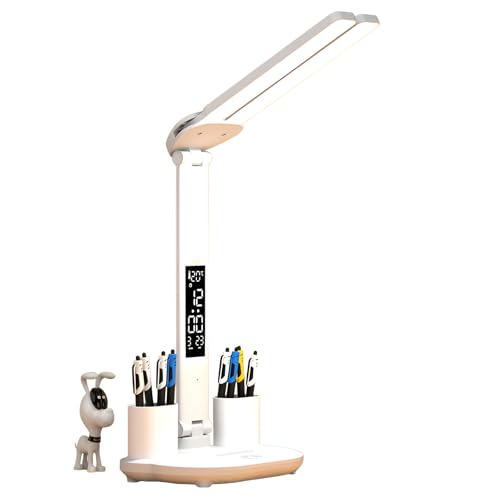 【2025新登場】LEDデスクライト 充電式 3段階調光 タッチセンサー 目に優しい 省エネ LCD表示(日付/温度/時刻)&ペン立て付き 多角度調整可能 折り畳み式 学習机/寝室/子供部屋対応 3200mAh大容量 卓上ライト 3IN1多機能スタンド