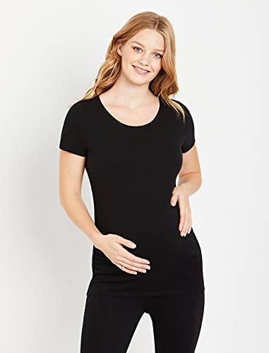 Motherhood Maternity Women's Maternity Soft And Stretchy Short Sleeve Tee Shirt Pregnancy Top-1, 2 & 3 Pack, Black & White 2 Pack, Small #TOP2
