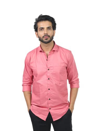 Image of HARPITA Men's Solid Regular Fit Cotton Casual Shirt with Spread Collar & Full Sleeves