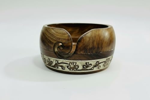 Image of Wooden Yarn Bowl Yarn Holder Large Crochet Handmade Crocheting Accessories and Supplies Organizer (Brown 2)