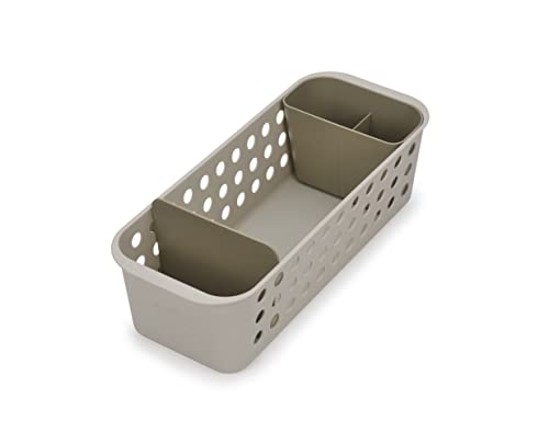 Joseph Joseph EasyStore - Bathroom essentials Storage Basket Organiser with moveable pot and divider, Slimline- Ecru - Image 2