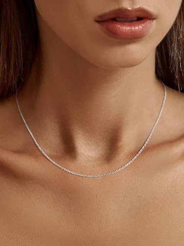 Suplight Kette ohne Anhänger Silber Damen Gliederkette 1,4mm Charm Collier Edelstahl Halsband Panzerkette dünne Rolokette, 48cm lang, Geschenk für Geburtstag