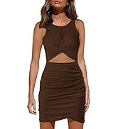 Women's Sundress 2023 Summer Casual Ruched Bodycon Dresses Wrap Slim Fit Twist Knot Cutout Dress