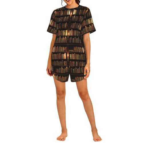 Pyjama court femme imprimé bibliothèque en coton respirant pour l'été