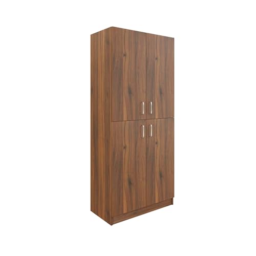 Image of VIKI Wardrobe | Wooden Almirah for Open Shelves with 4 Small Door Wardrobe (Brussel Walnut - 40D x 80W x 180.8H) | 1 Year Warranty | Free Assembly