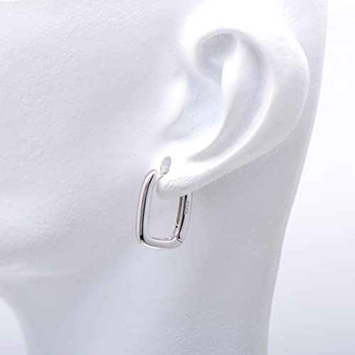 925 Sterling Silver Tiny Huggie Hoop Earrings Rounded Rectangle, White Gold Plated #TOP1