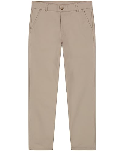 Nautica Boys School Uniform Twill Khaki Pants, Flat Front & Elasticized Waistband, Zipper Closure With Faux Button