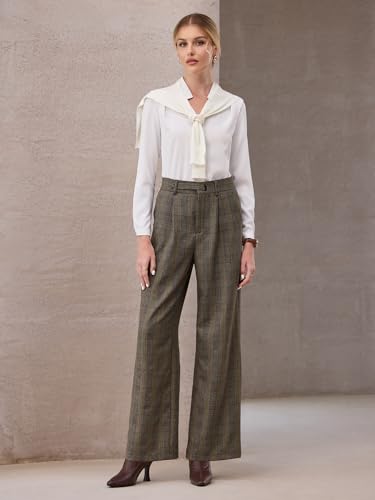 Women's Plaid Work Pant Vintage Houndstooth Wide Leg Straight Long Trousers2