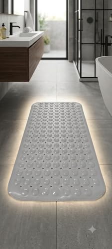 Image of Dribble Anti-Slip PVC Bath Mat with Suction Cups & Drainage Holes | Waterproof Shower Mat for Bathroom, Bathtub & Wet Areas | Soft Massage Surface, Quick Dry, Washable Bath Mat (70 X 38 cm) Grey
