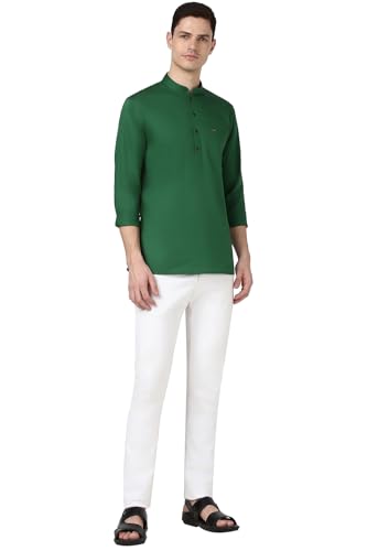 Image of Peter England Men Cotton Regular Fit Everyday Festive Solid Short Kurta