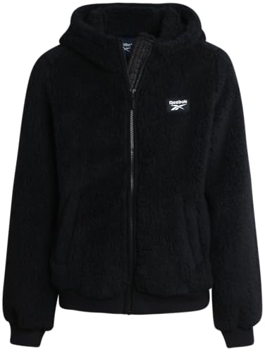 Image of Reebok Girls Plush Sherpa Fleece Full-Zip Hooded Teddy Winter Jacket