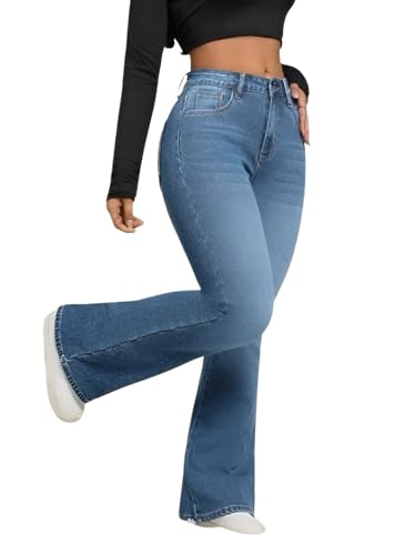 Image of Ben Martin Women's High Waist Jeans || Flared Bell Bottom Bootcut Pants || Wide Leg Stretch Denim - Perfect for Travel, Party & Everyday Use - Sizes 26-40 (2)