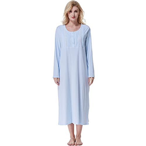 Keyocean Nightgowns for Women with Pockets Soft Cotton Comfy Lightweight Long Sleeves Ladies Nightdress