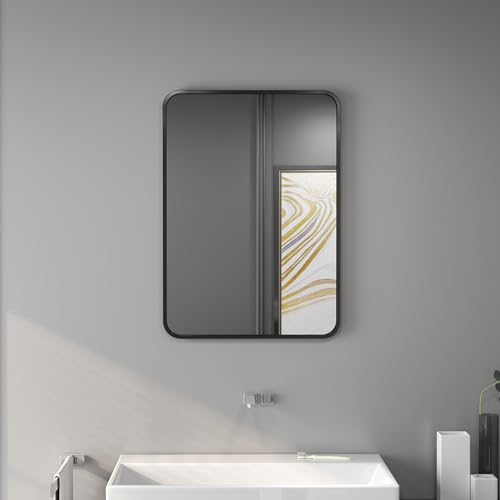 HOMCOM Espejo de Baño 50x70 cm Espejo de Pared Espejo Decorativo con Marco de Metal y Gancho Fácil Instalación para Salón Entrada Pasillo Negro