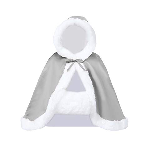 Wedding Cape Hooded Cloak for Bride Winter Reversible with Fur Trim Free Hand Muff Hip-Length Silver