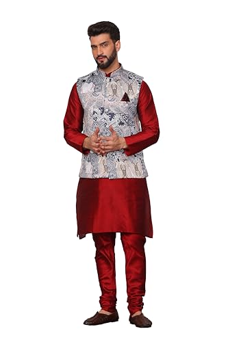 Image of Kurta With Churidar & Multicolor Nehru jacket Set