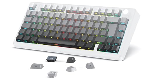 OMOTON Side Print PBT Keycap Set 127 Keys Double Shot Shine Through Custom Keycaps for 61/68/84/87/96/108 MX Switches Keyboards ANSI/ISO UK-Layout White Grey gradient