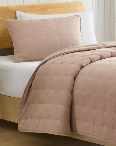 Image of Quilts Twin Size - Bedspread for Twin Size - Lightweight Comforter Set - Quilt Bedding Set for All-Seasons - Ultra Soft, Breathable & Comfy - Summer Coverlet w / 1 Pillow Sham - 68 inch x 86 inch, Light Brown
