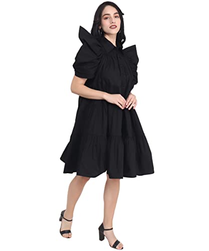 Image of Women's Power Shoulder Dress Plain Cotton Blend Western Dress
