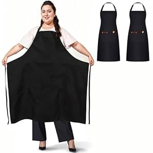 2 Pezzi Nero Grembiuli Taglie Forti, Grande Grembiule da Cucina, Regolabile Grembiule con 2 Tasche per Uomo Donna, Grembiule da Lavoro per Griglia, Ristorante, Bistrot, Bar, Caffè (Nero)