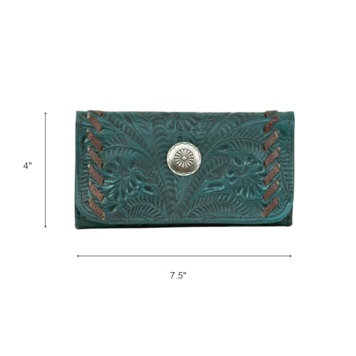 American West Leather Tri-Fold Wallet Billfold Lariats & Lace Turquoise4
