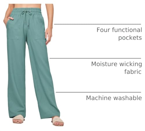 Image of Willit Women Linen Pants Wide Leg Casual Palazzo Pants Beach Summer Lounge Pants Trousers with Pockets 29 inch /31 inch / 33 inch
