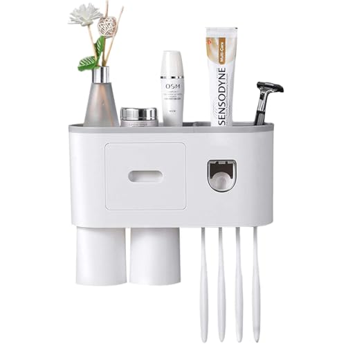 Shodiffy - Soporte para Cepillo de Dientes de Pared - Dispensador automático de Pasta de Dientes Blanco
