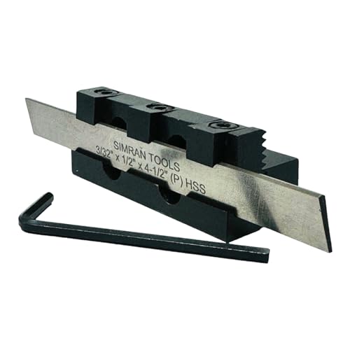 Image of Adjustable Center Height T Type Parting Cut Off Tool Holder Shank 10 mm | M2 Grade HSS Blade, Size-3 /32 x 1 /2 x 4-1 /2 inch for Metal Lathe Machines | Epoxy Black Finish for Rust Free