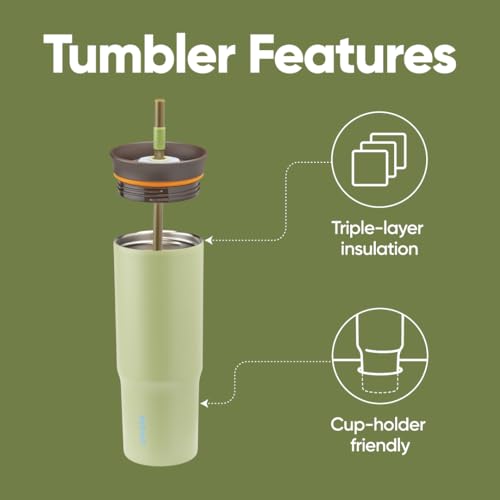 Image of Owala Tumbler Stainless Steel Water Bottle 24 oz Brave Adventures | 2-in-1 Sip-or-Swig Lid | Splash-Resistant Lid | Reusable Straw | Cup Holder Friendly | Right & Left Hand Friendly