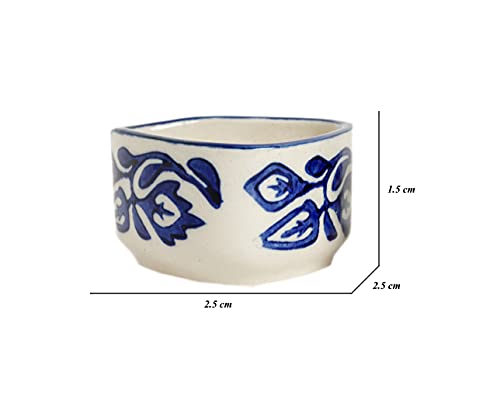 Image of Handpainted Floral Studio Pottery Ceramic Dip Bowl /Chutney Bowl /Pickle Bowl /Sauce Bowl /Small Katori Set | Triangle Shape |(50 ML, Small, Set of 6, Blue and White)
