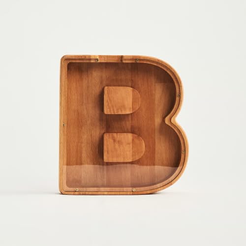 TEXAS BEST GIFT Personalized Letter B Wooden Piggy Bank for Kids