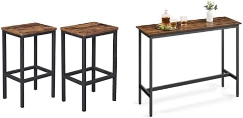 VASAGLE Bar Table 15.7 x 39.4 x 35.4 Inches, Rustic Brown and Ink Black ULBT120B01 and Bar Stools Rustic Brown and Black ULBC65X