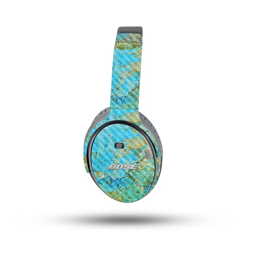 Image of MightySkins Carbon Fiber Skin Compatible with Bose QuietComfort 35 II Headphones - Teal Marble | Protective, Durable Textured Carbon Fiber Finish | Easy to Apply