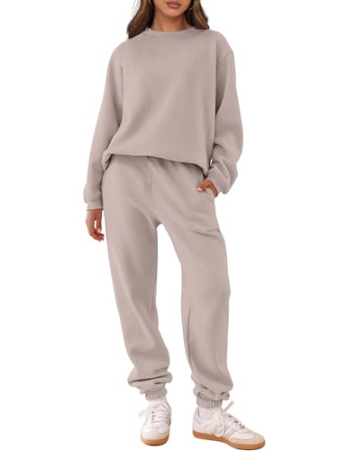 ANRABESS Women's Two Piece Outfits Sweatsuit Lounge Set Long Sleeve Crewneck Sweatshirt Jogger Pants Tracksuit 2025 Fall Sets