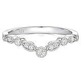 SHELOVES Moissanite Curved Wedding Bands for Women D Color VVS1 925 Sterling Silver Eternity Rings Stackable Sz Q