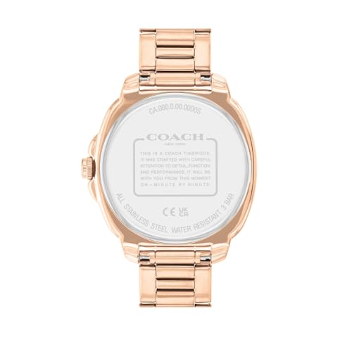 Image of Coach Kitt Qtz Multifunction Blush Tonneau Dial Women's Watch|Ionic Plated Rose Gold Steel Material|Rose Gold Color Band - 14504399