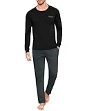 Uniexcosm Pigiami Due Pezzi da Uomo Girocollo Pigiama Uomo Cotone Lungo Invernale Taglie Forti Pigiama Uomo Cotone Lungo Leggero Nero M