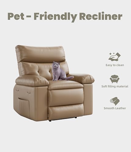 Image of GarveeHome Extra Wide Recliner Chair - PU Leather Oversized Manual Recliner for Adults, Lazy Chair with 1.5X Sponge Comfort Arm and Back for Living Room, Bedroom